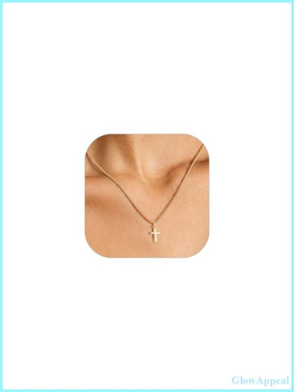 14K Gold Plated Cross Necklace, Dainty Pendant with Box Chain, Adjustable 18-20